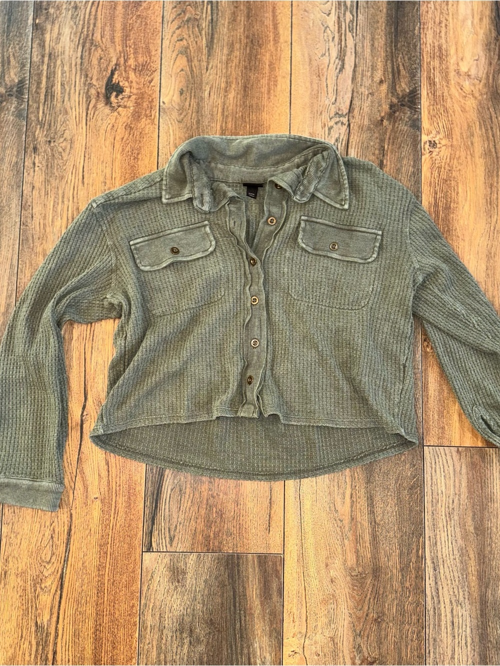 art class Olive Green Waffle-Knit Button-Front Shirt Jacket